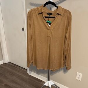 Well Worn Women's Camel V-Neck Blouse